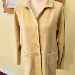 Made in France tan wool blend boucle button jacket size 4